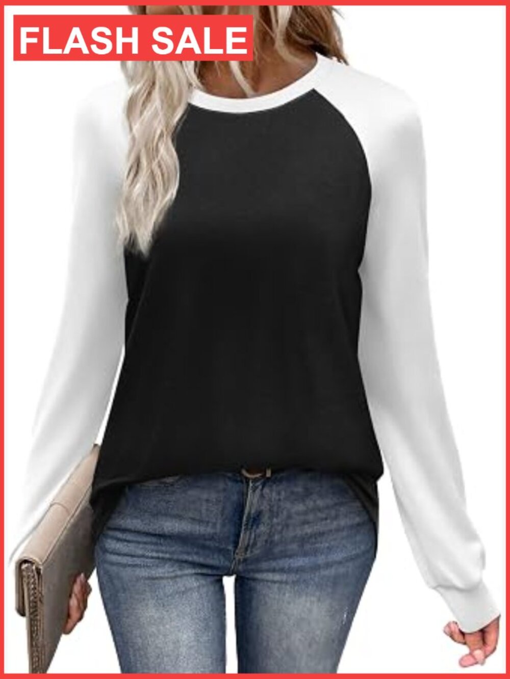 Color Block Raglan Long Sleeve T-Shirt for Women Soft Stretch Crewneck Casual
